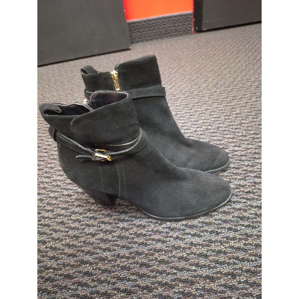 Lauren Ralph Lauren Macie Black Suede Ankle Boots Womens 11 B Block Heel Zip